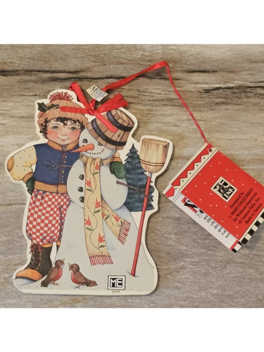 Vintage Mary Engelbreit Winter Pals Ornament Snowman Boy Gift 5.5 Inches